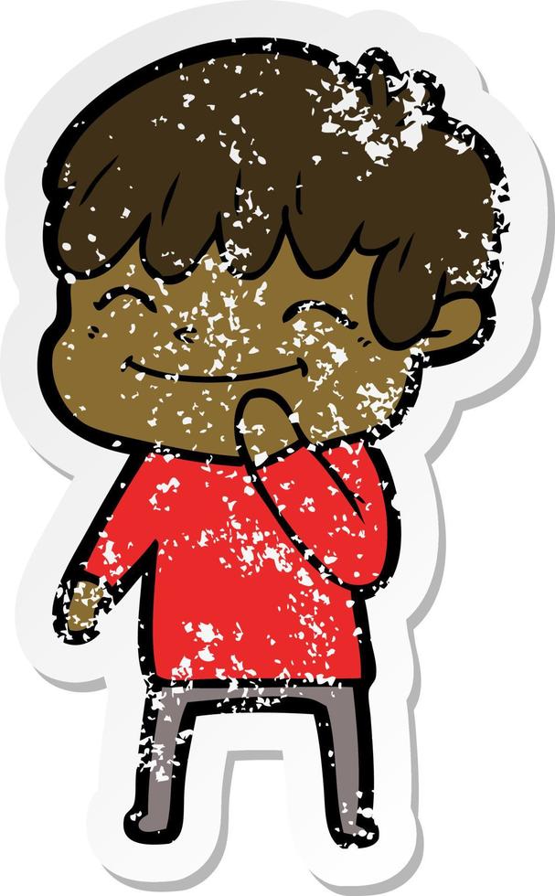 distressed sticker of a cartoon happy boy vector