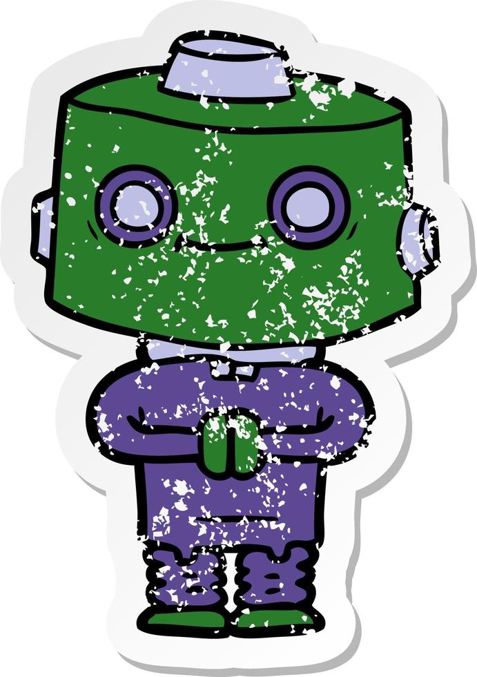 distressed sticker of a cartoon robot vector