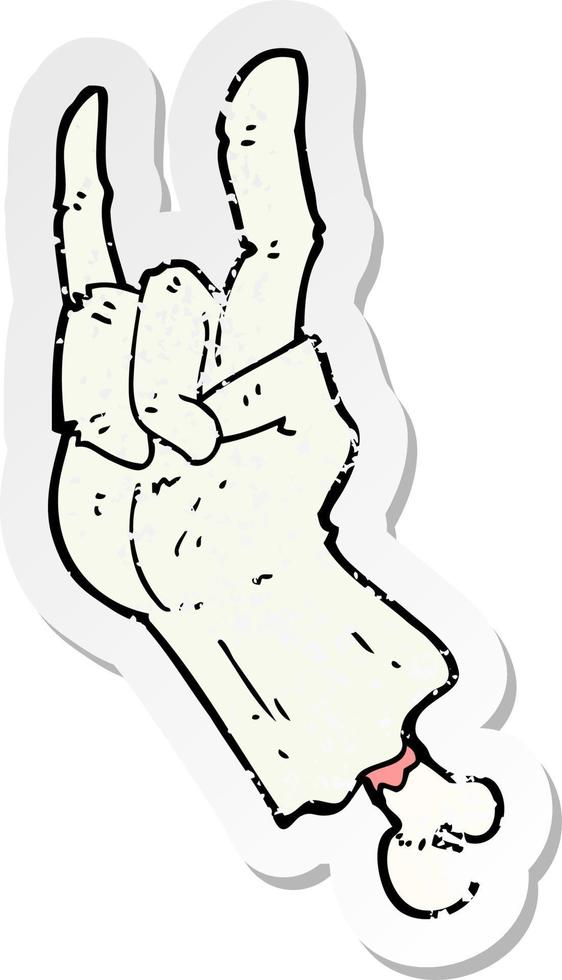 retro distressed sticker of a cartoon zombie hand making rock symbol vector