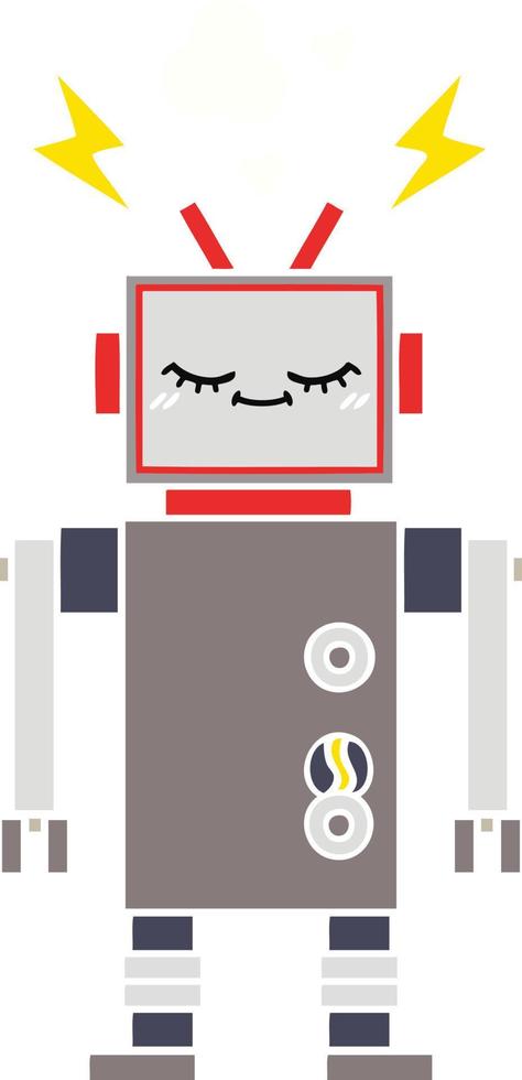 flat color retro cartoon dancing robot vector