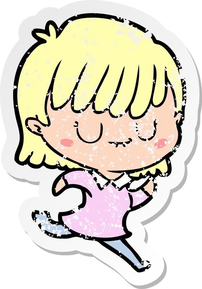 distressed sticker of a cartoon woman vector