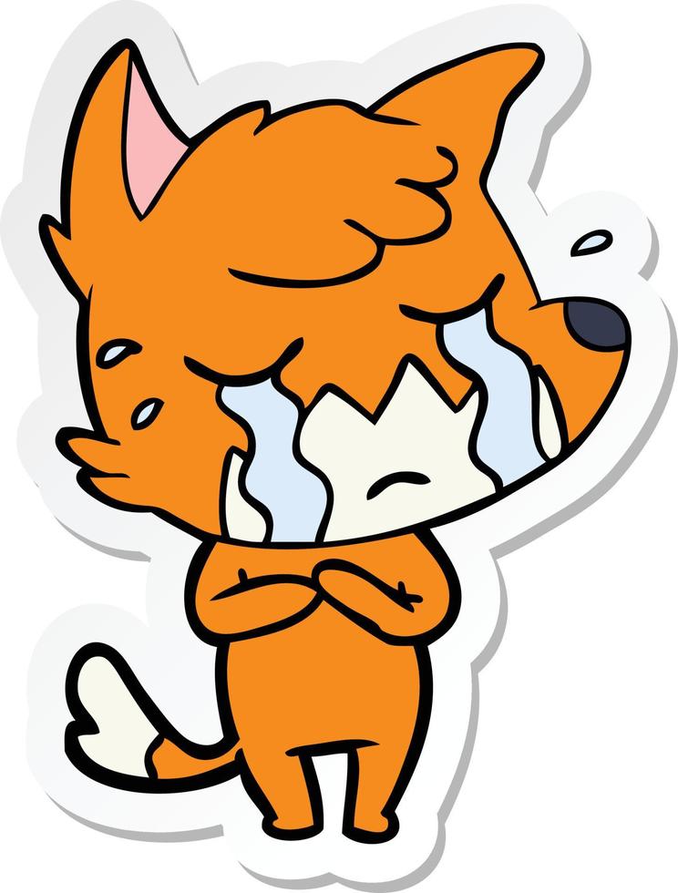 sticker of a crying fox cartoon vector