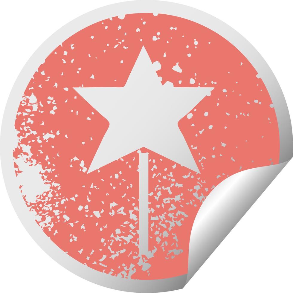 distressed circular peeling sticker symbol star wand vector