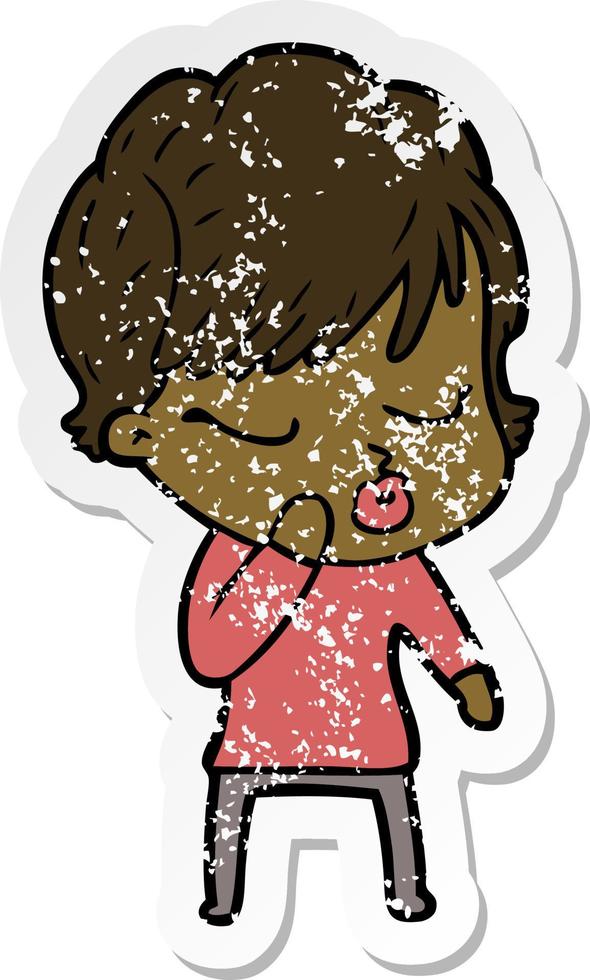 distressed sticker of a cartoon woman with eyes shut vector