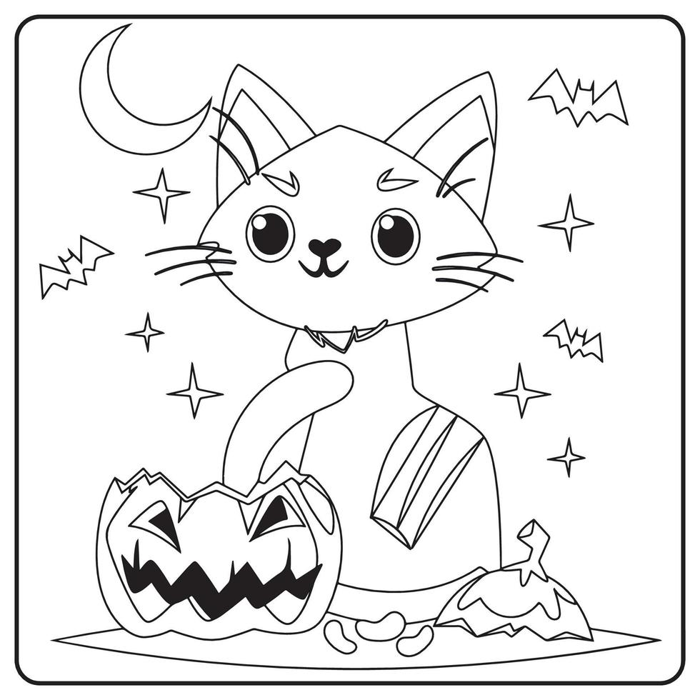 gato de halloween para colorear para niños vector