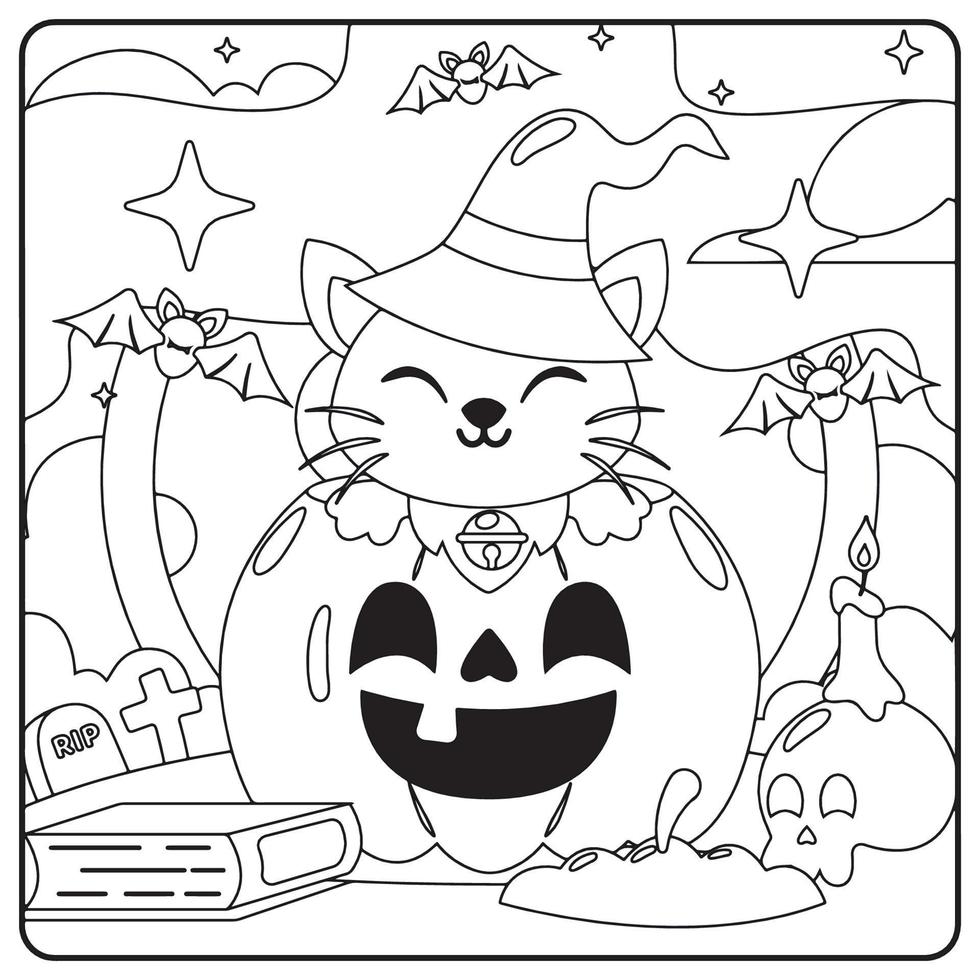 gato de halloween para colorear para niños vector