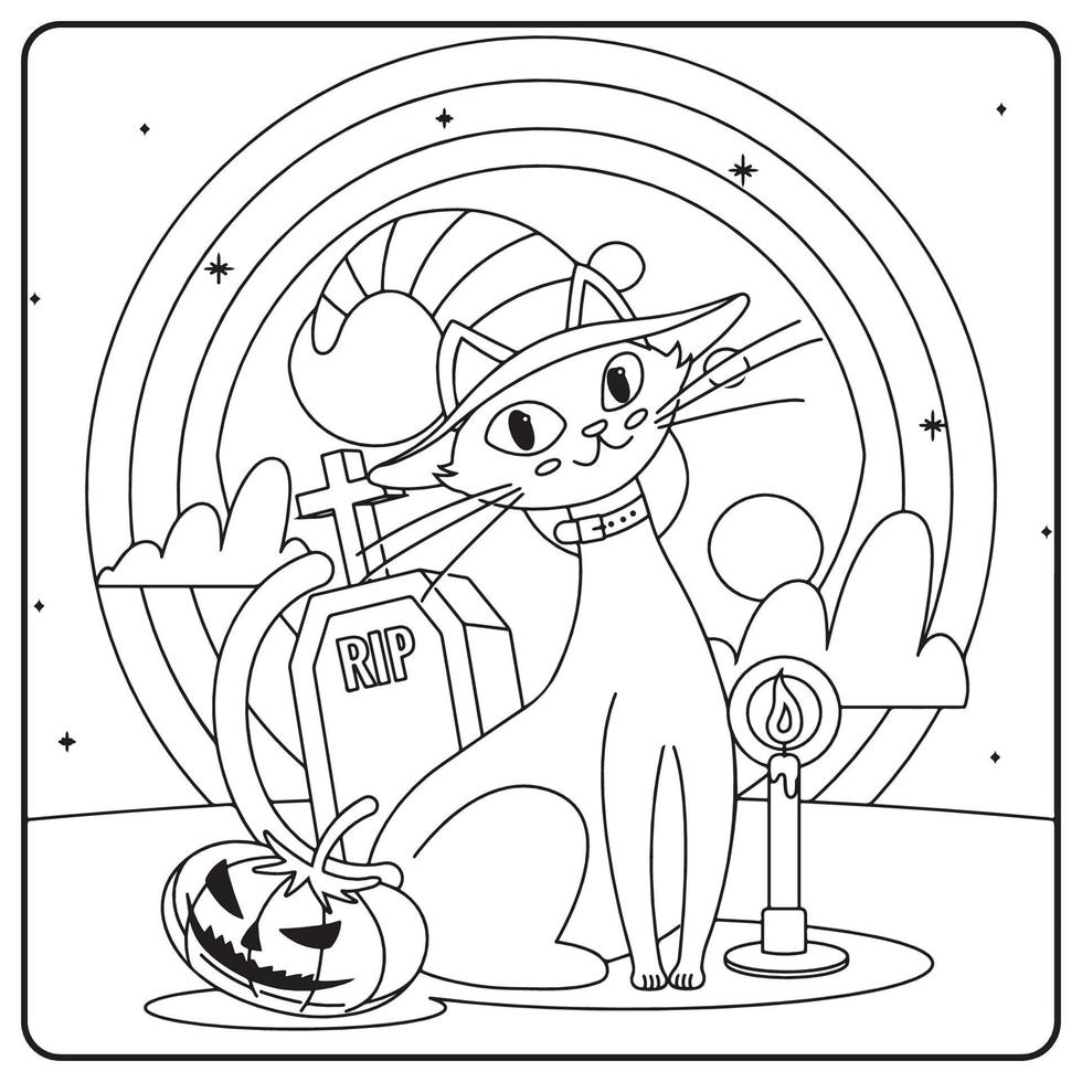Halloween Cat Coloring Pages For Kids 8446183 Vector Art at Vecteezy