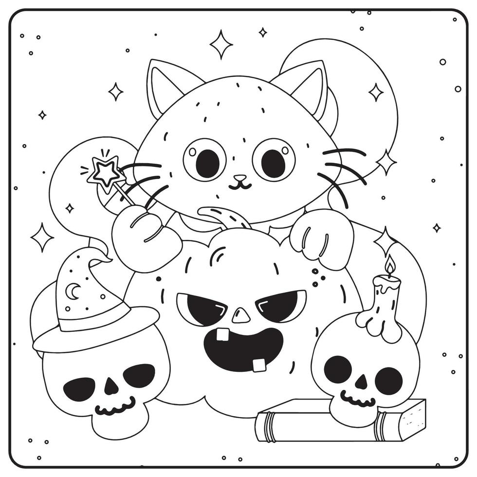 gato de halloween para colorear para niños vector