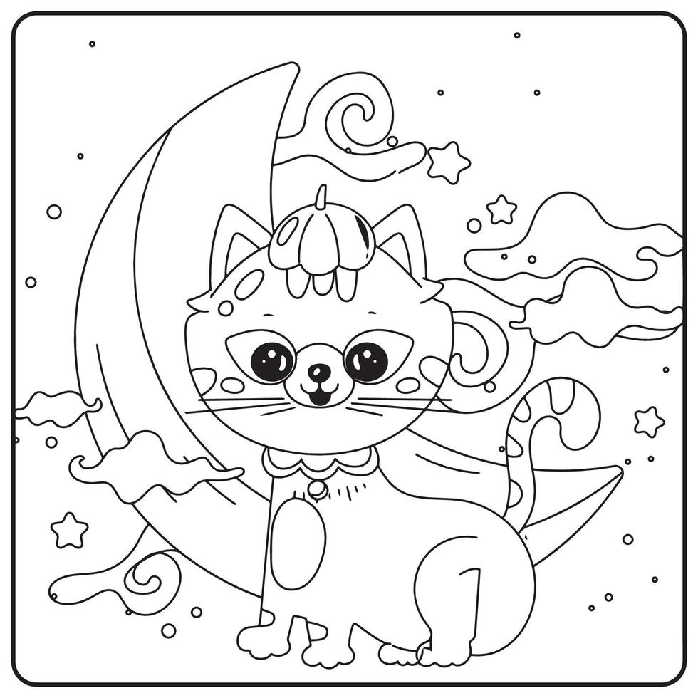 Halloween Cat Coloring Pages For Kids vector