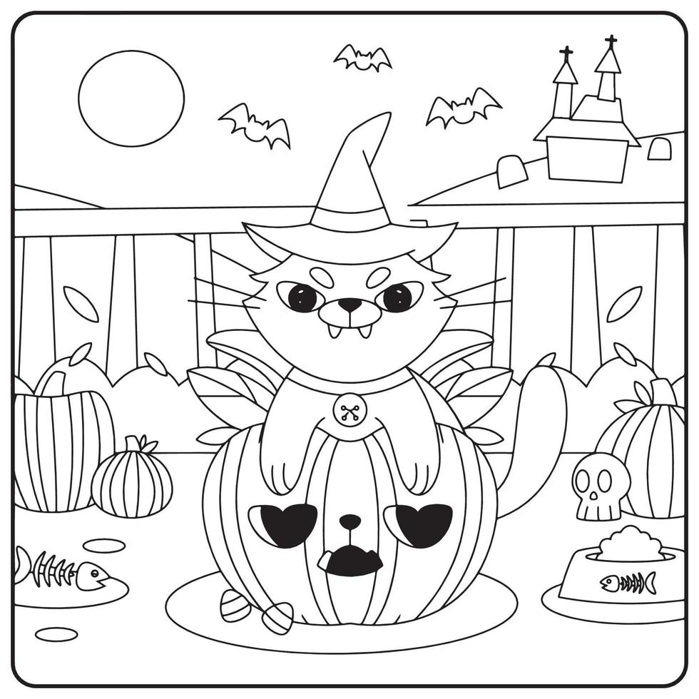 Halloween Cat Coloring Pages For Kids 8446197 Vector Art at Vecteezy