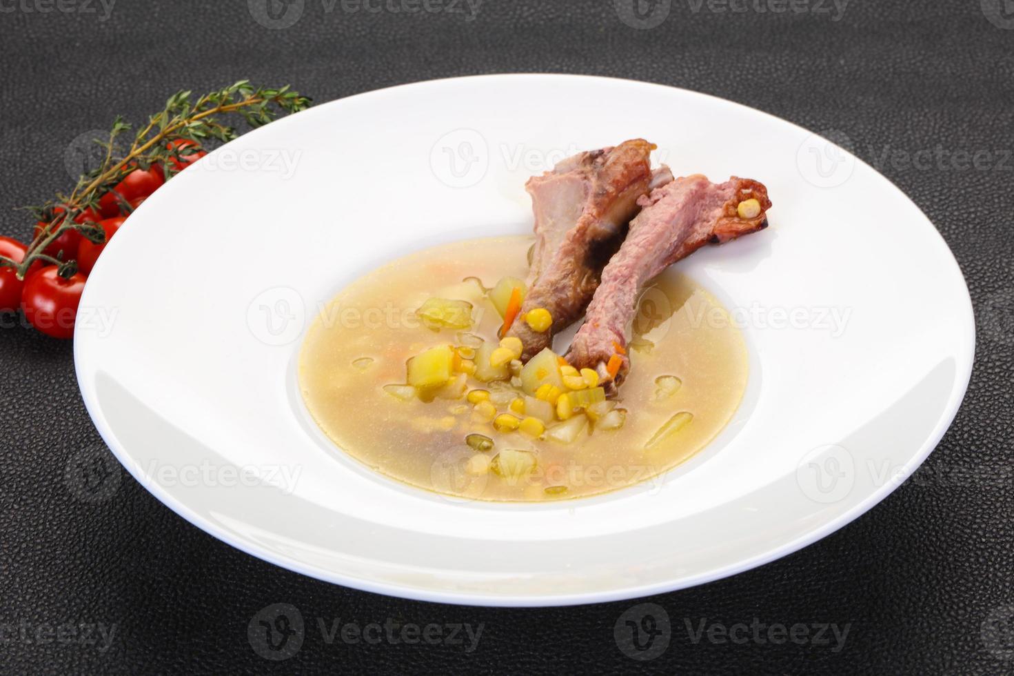 Peas soup with ribs photo