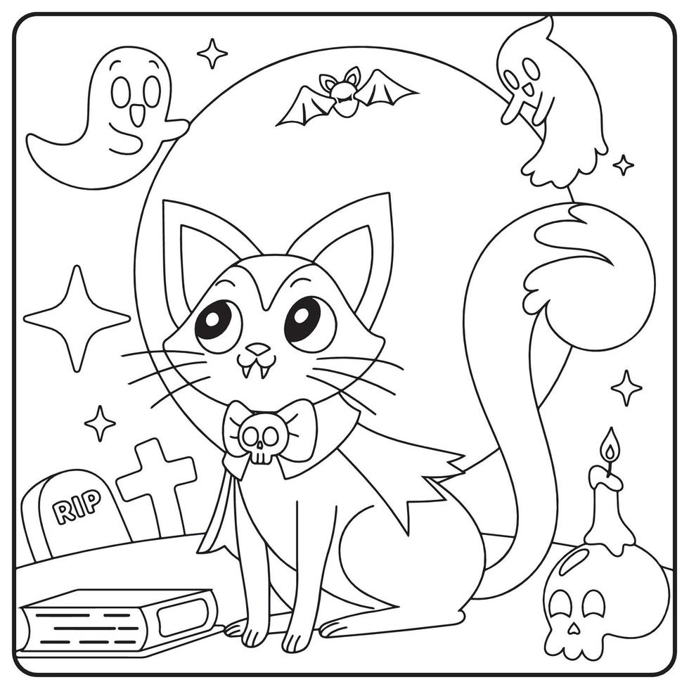 Halloween Cat Coloring Pages For Kids vector