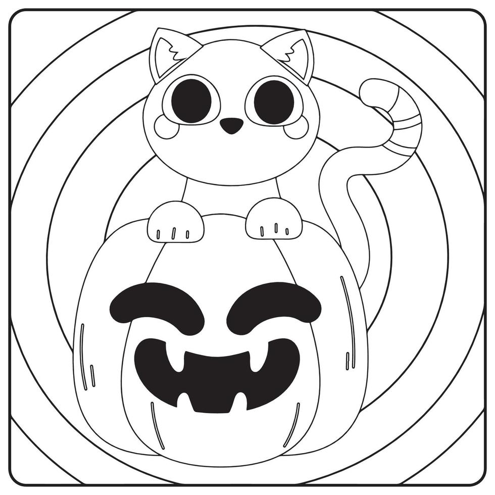 Halloween Cat Coloring Pages For Kids vector