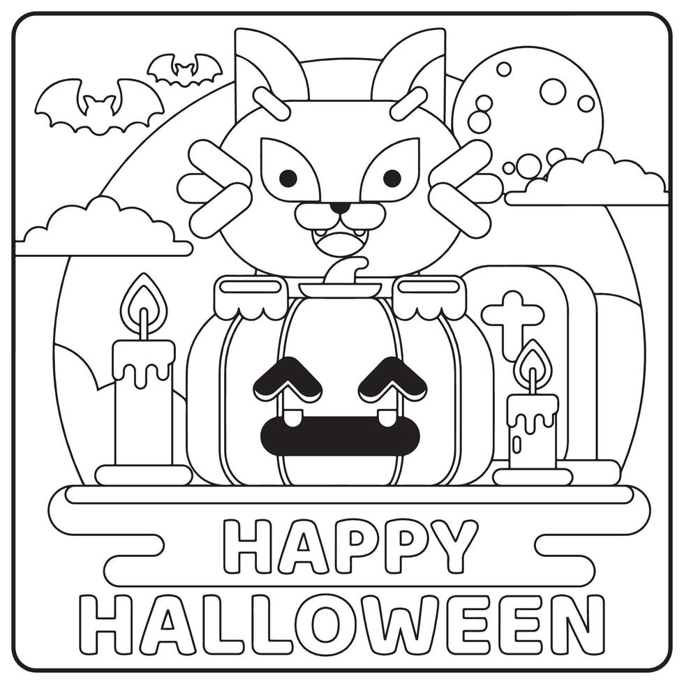 gato de halloween para colorear para niños vector