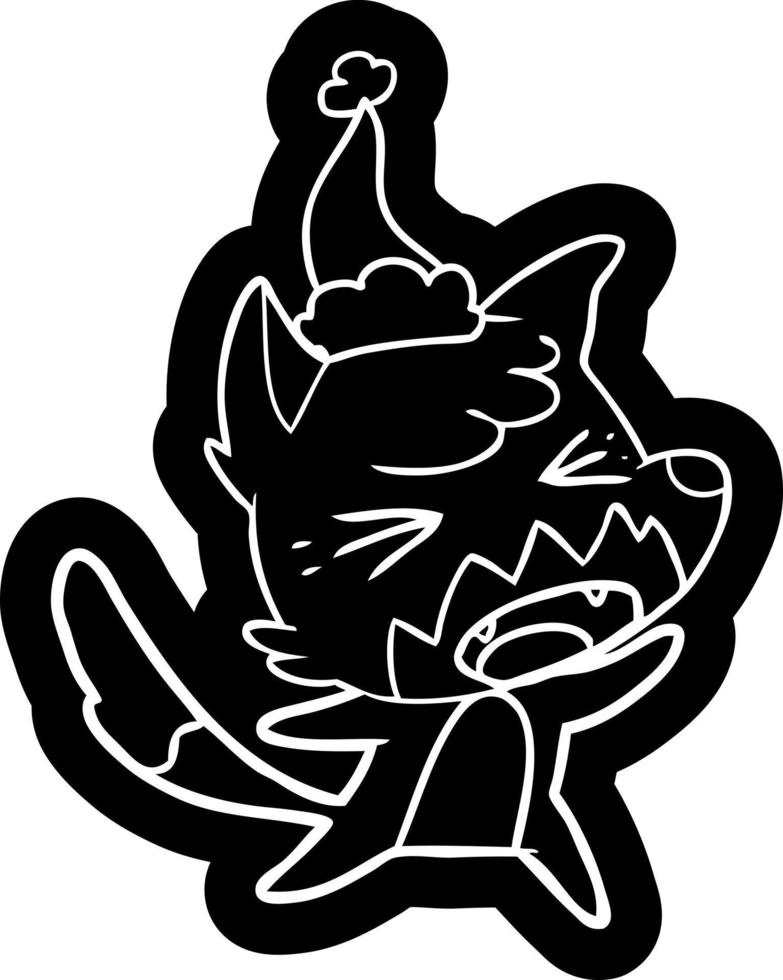 angry cartoon icon of a fox wearing santa hat vector