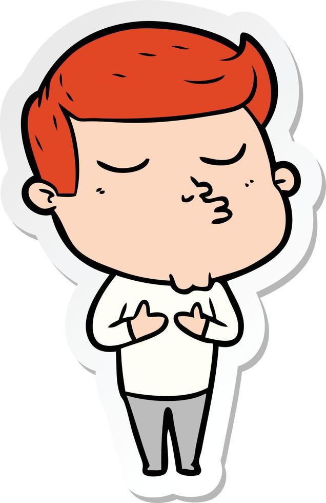 sticker of a cartoon model guy pouting vector