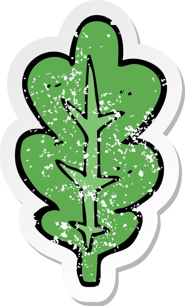 retro distressed sticker of a cartoon leaf symbol vector