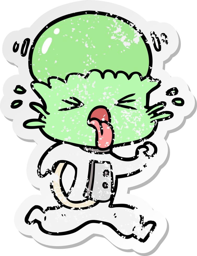 distressed sticker of a weird cartoon alien vector