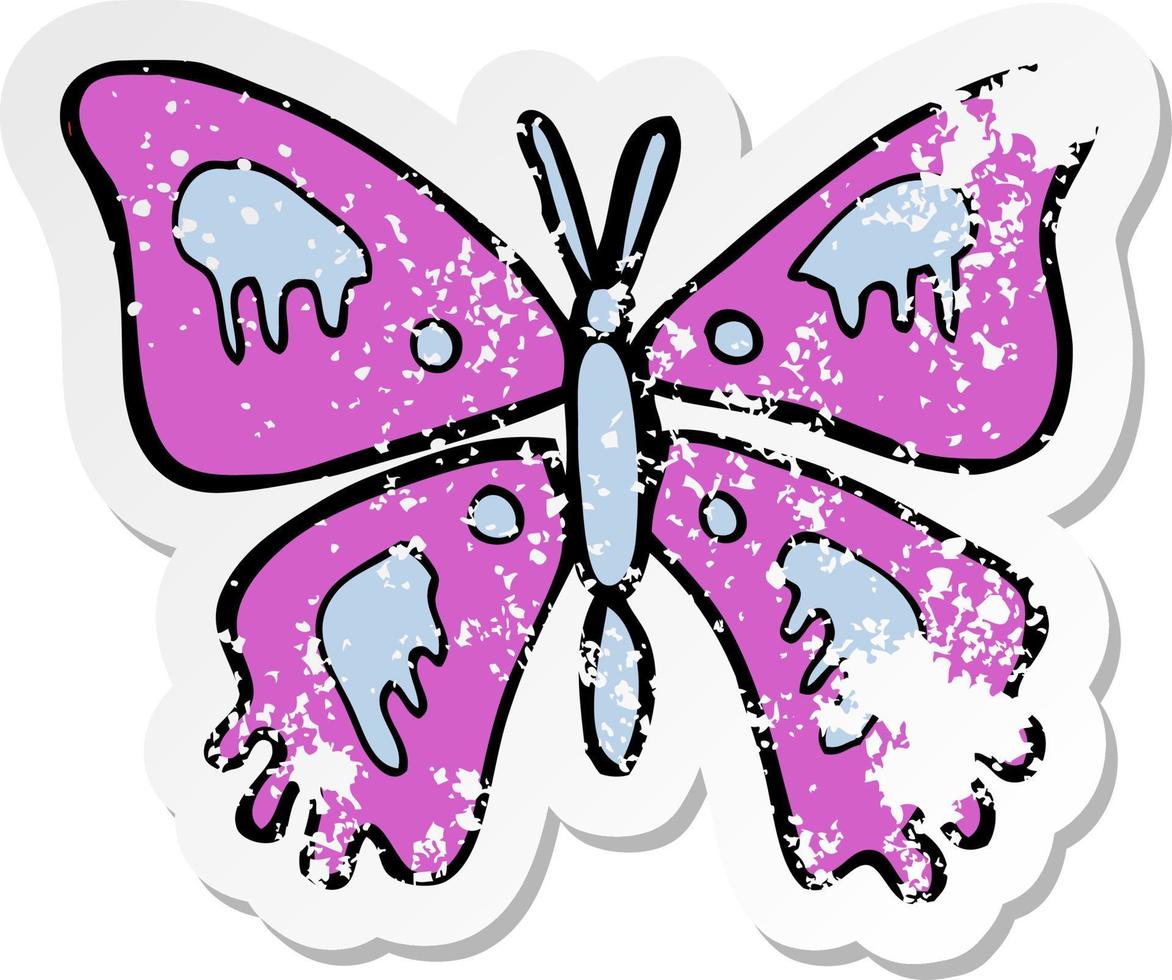 retro distressed sticker of a cartoon butterfly vector