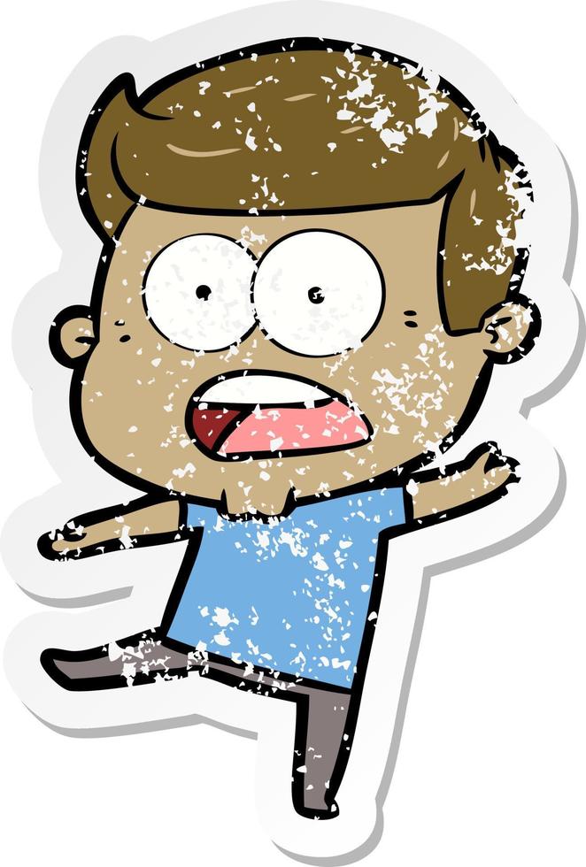distressed sticker of a cartoon shocked man vector