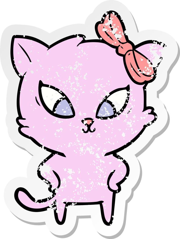 distressed sticker of a cartoon cat vector
