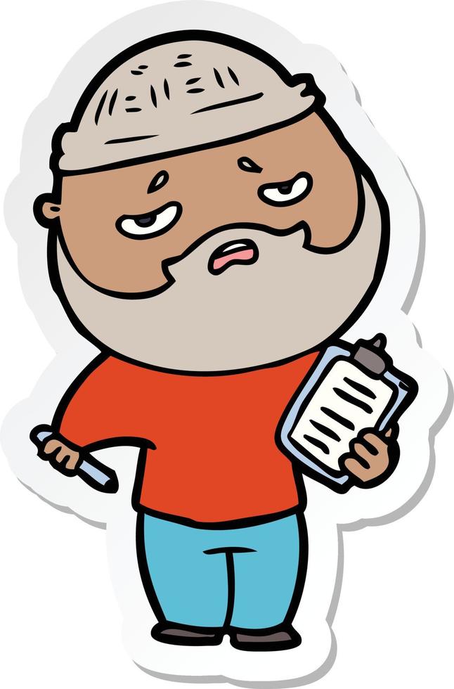 sticker of a cartoon worried man with beard vector