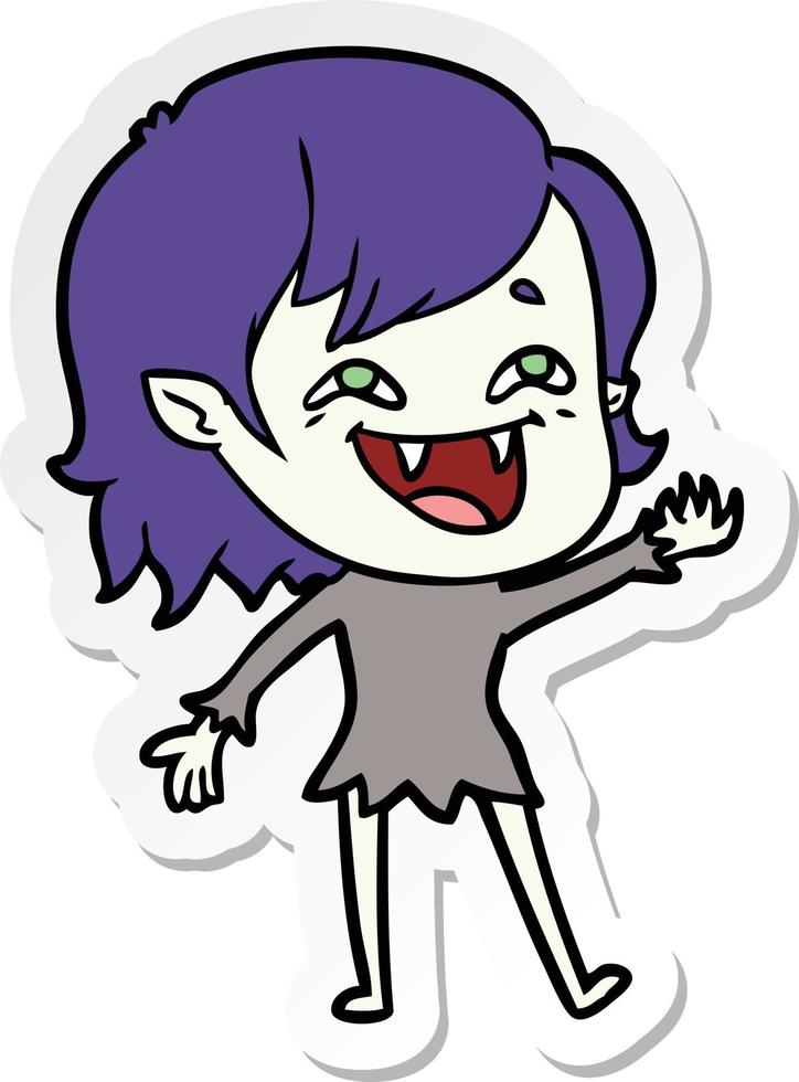 sticker of a cartoon laughing vampire girl vector