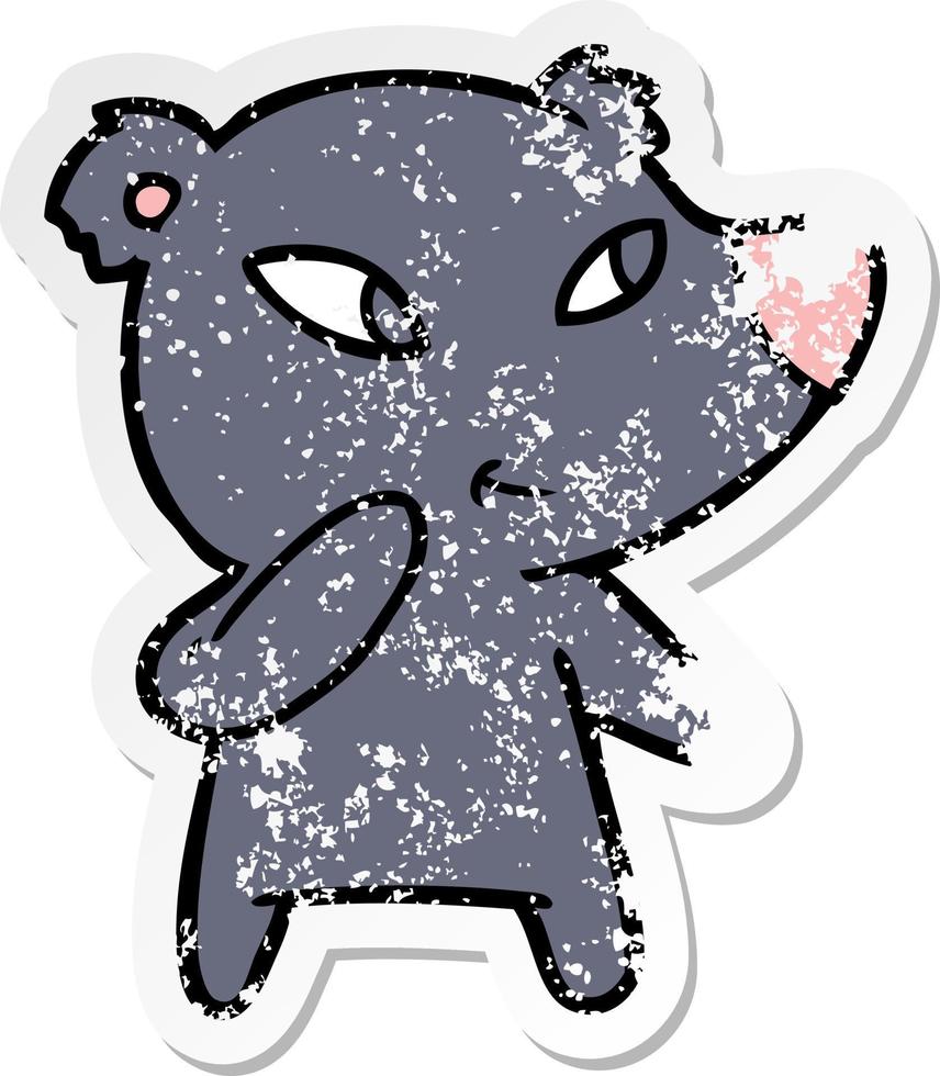 distressed sticker of a cute cartoon bear vector