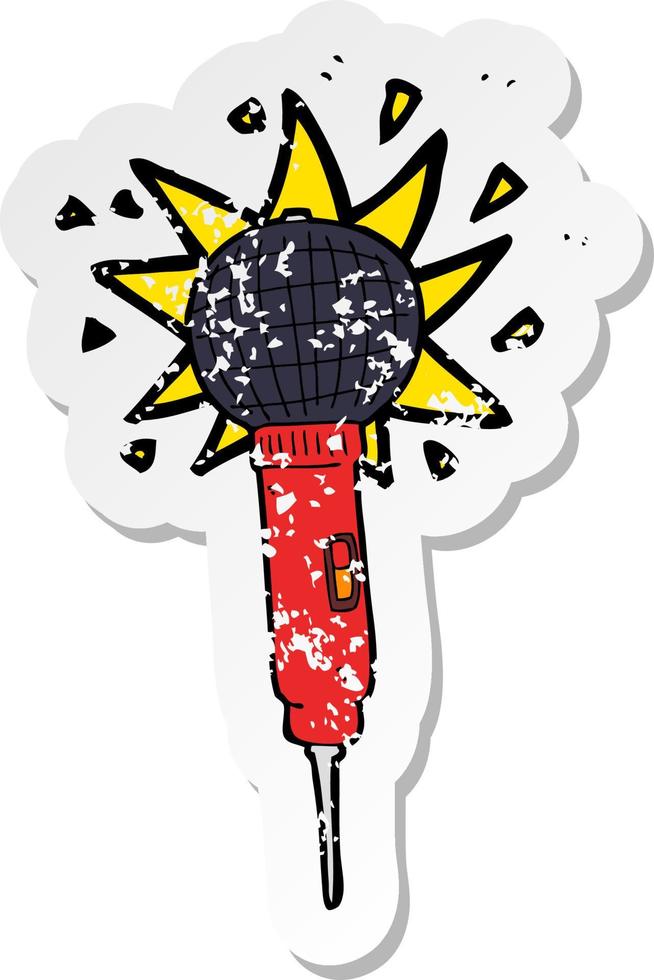 retro distressed sticker of a cartoon microphone vector