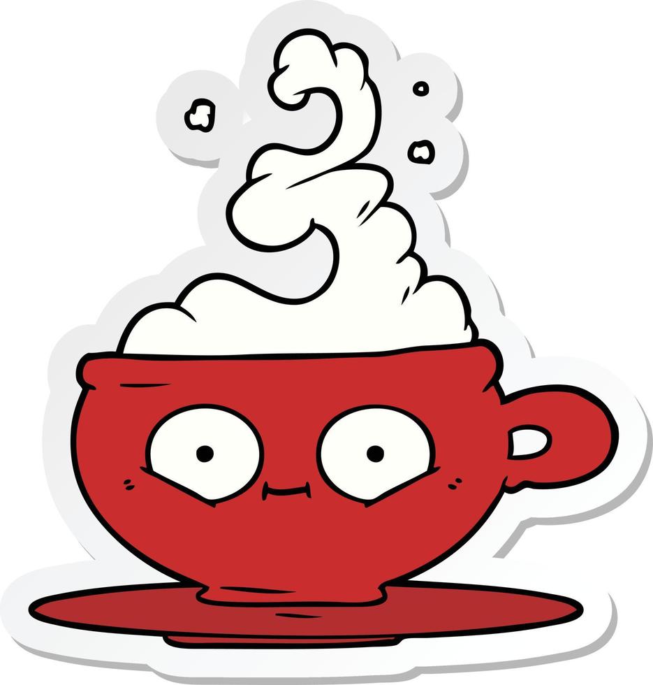 sticker of a cartoon hot cup of coffee vector