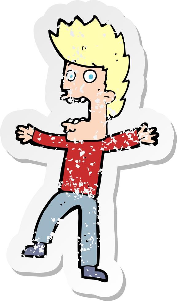 retro distressed sticker of a cartoon terrified man vector
