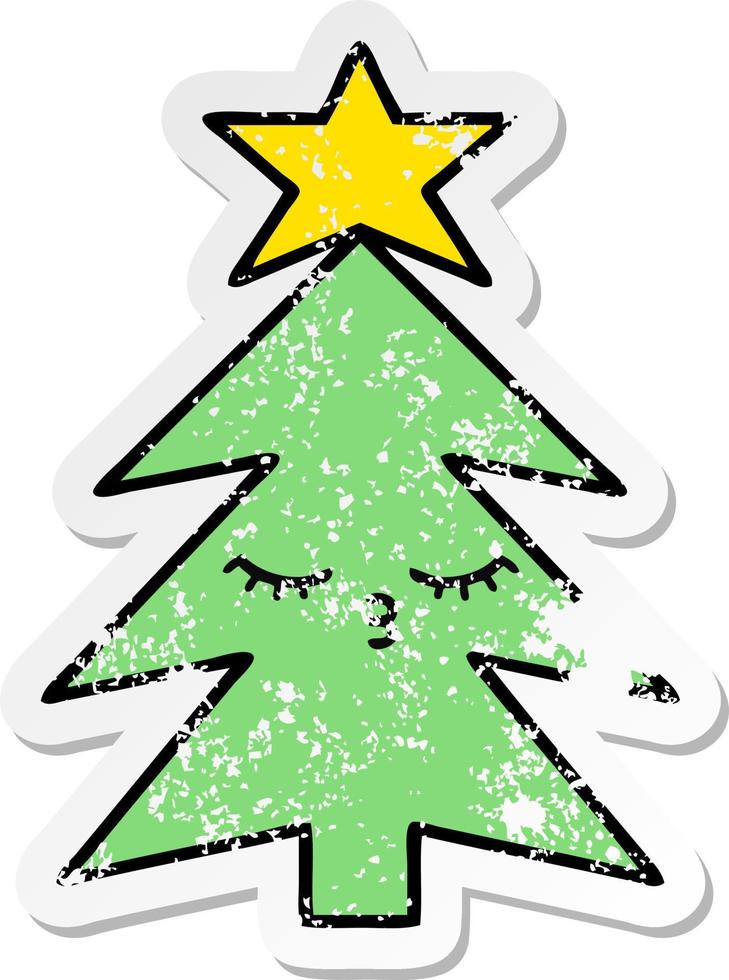 distressed sticker of a cute cartoon christmas tree vector