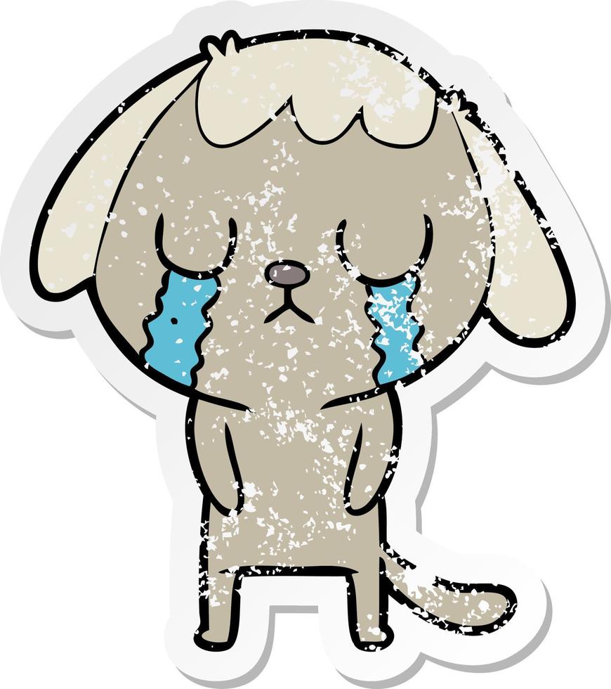 distressed sticker of a cute cartoon dog crying vector