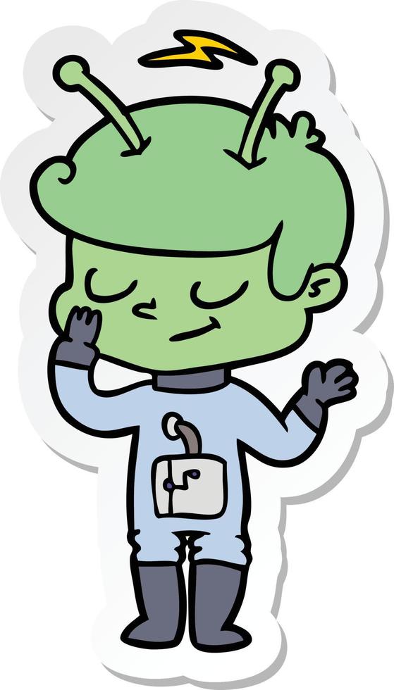 sticker of a friendly cartoon spaceman vector