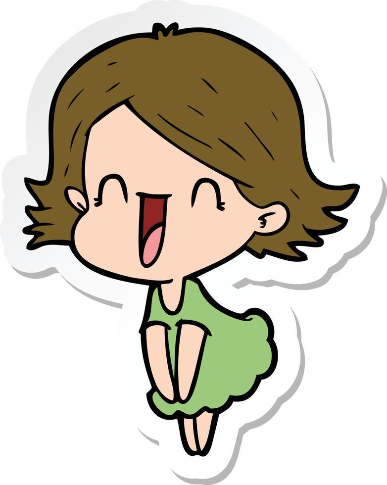 sticker of a cartoon happy woman vector