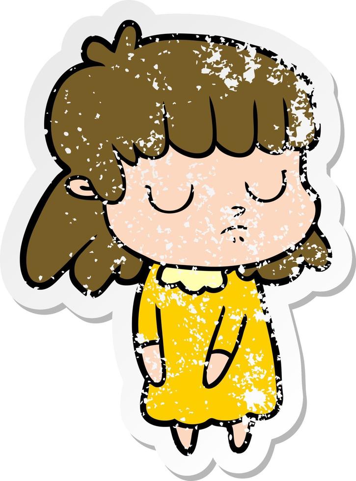 distressed sticker of a cartoon indifferent woman vector