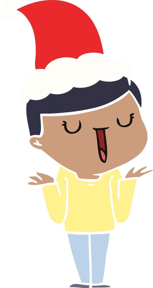 ilustración de color plano de un niño feliz sin preocupaciones con sombrero de santa vector