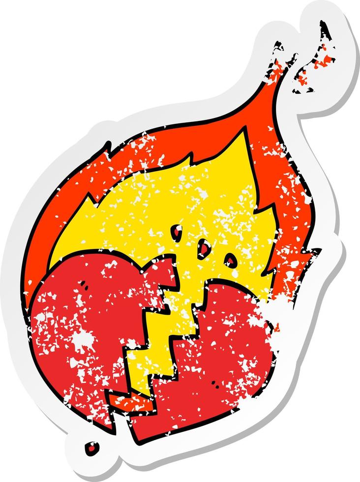 distressed sticker of a cartoon flaming heart vector