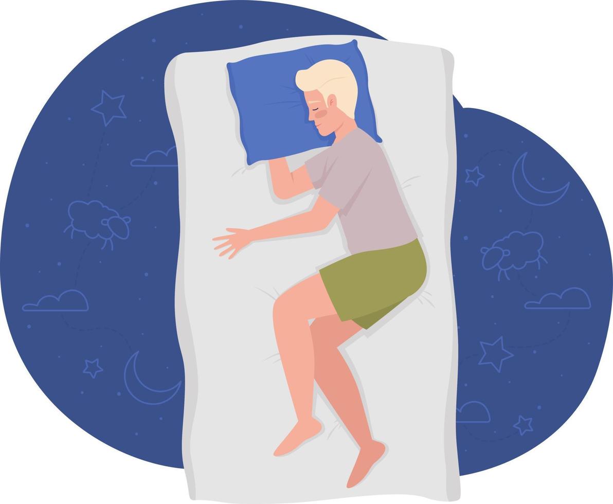 Sleeping on side restfully at nighttime 2D vector isolated illustration