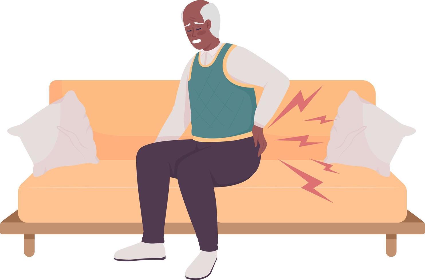 Old man with aching back semi flat color vector character