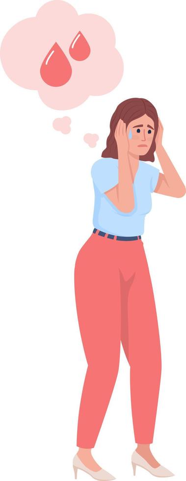 Young lady with irrational fear of blood semi flat color vector character