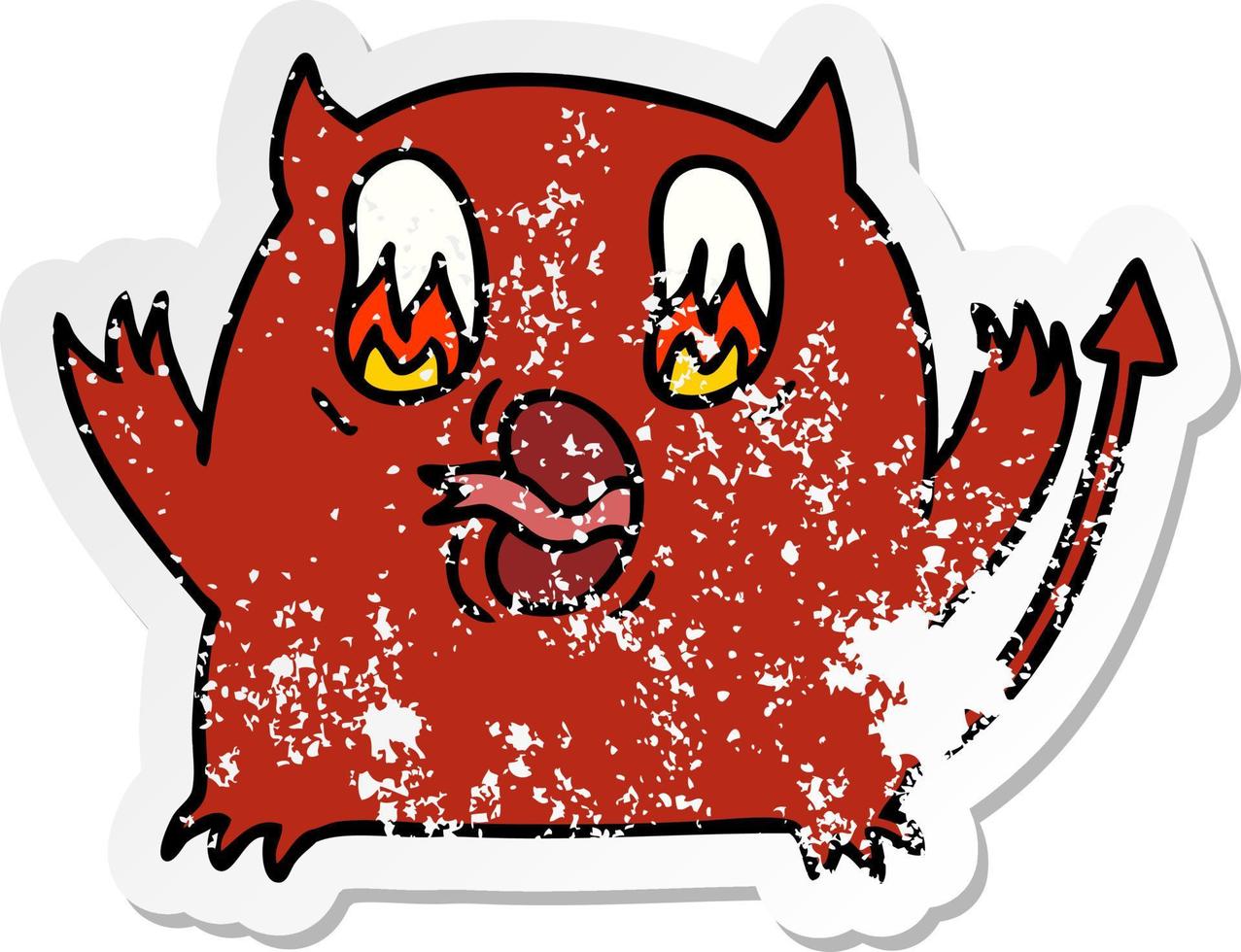 distressed sticker cartoon of cute kawaii red demon vector