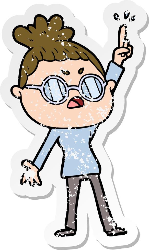 distressed sticker of a cartoon annoyed woman vector