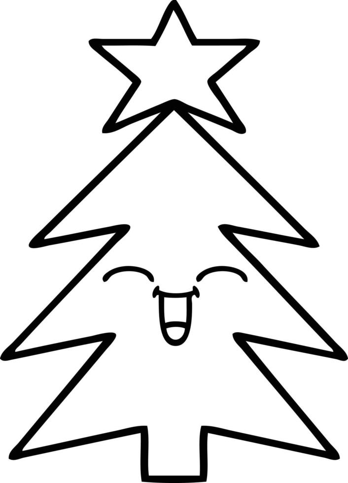 line drawing cartoon christmas tree vector