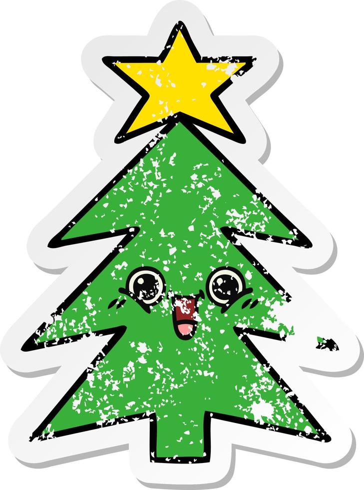 distressed sticker of a cute cartoon christmas tree vector