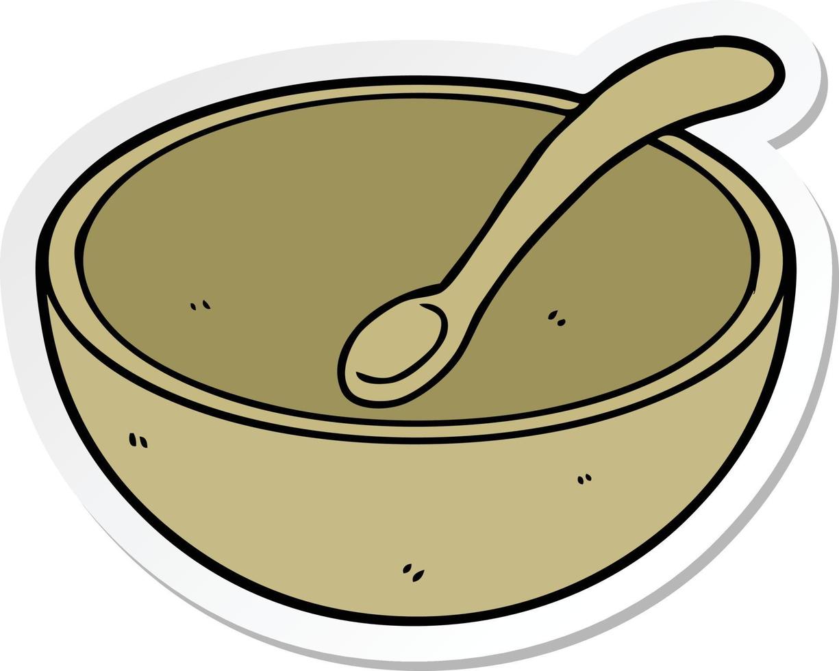 sticker of a cartoon wooden bowl and spoon vector