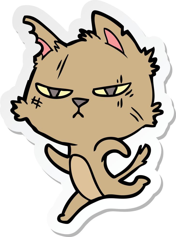 sticker of a tough cartoon cat running vector