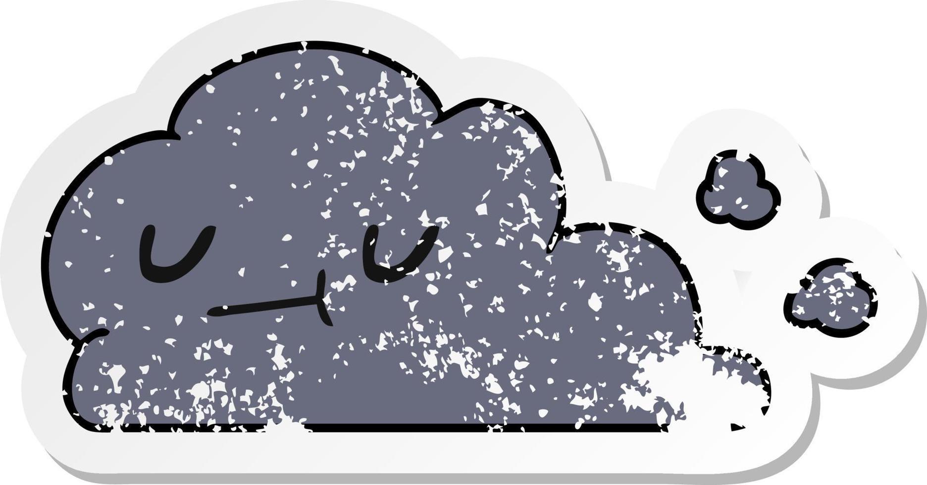 distressed sticker cartoon of kawaii happy cloud vector