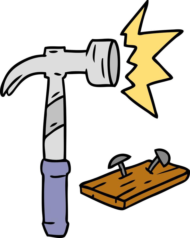 cartoon doodle of a hammer and nails vector