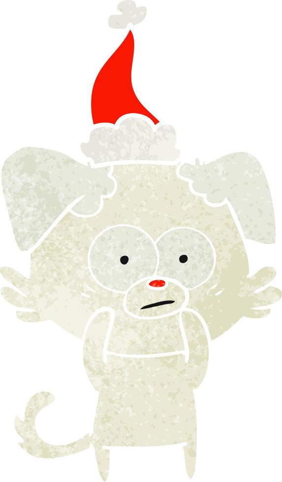 nervous dog retro cartoon of a wearing santa hat vector